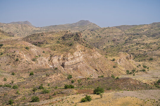 Scenic desert landscape view inside ancient Ranikot fort known as the great wall of Sindh, Jamshoro, Sindh, Pakistan