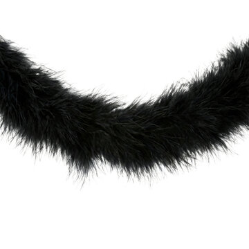 Black feather boa garland hanging on transparent background