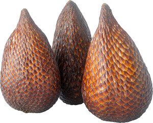 Three Whole Salak Fruits, Snake Fruit, Tightly Clustered in Transparent Background