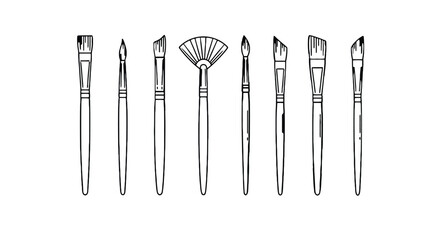 Set of eight paint brushes for artistic creation