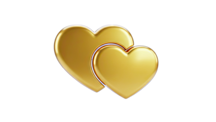 Golden Hearts Overlapping on White Background