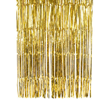 Gold foil fringe party curtain backdrop on transparent background