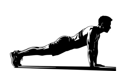 Man doing push-up exercise in strong silhouette