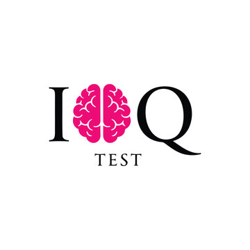 IQ Test Typography Design with Pink Brain Icon for Intelligence Assessment