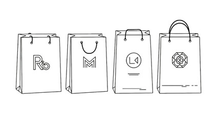 Four shopping bags with unique logos and designs