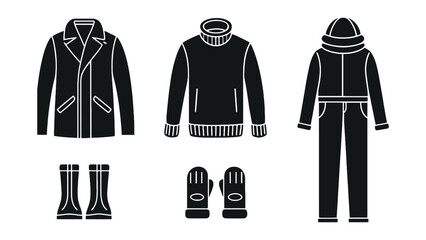 Winter clothing set with coat, sweater, boots, gloves