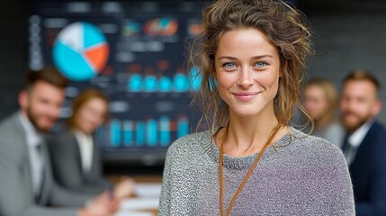 Business meeting insights professional woman in office setting data presentation corporate environment engaging viewpoint