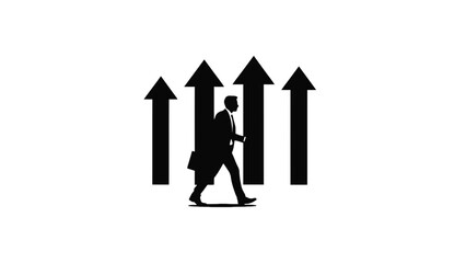 Businessman walking with upward arrows success growth