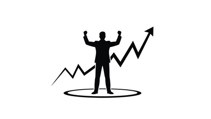 Confident businessman celebrating success with rising graph