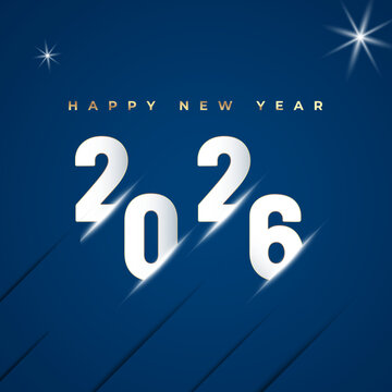 beautiful lineart golden 2026 text new year poster Happy New Year 2026 Celebration Background with Glowing Light Rays, Sparkling Stars and Elegant Typography for Holiday Greeting, Party Banner, Calend