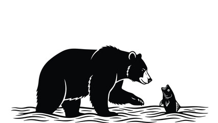 Grizzly bear catching fish in river water