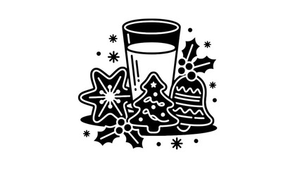 Christmas icons and festive decorations in black and white