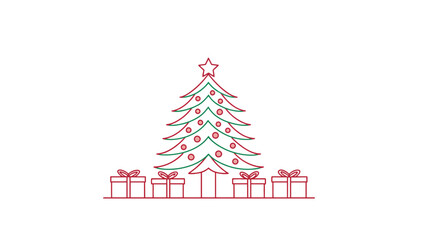 Simple Christmas tree with presents and star on top festive icon