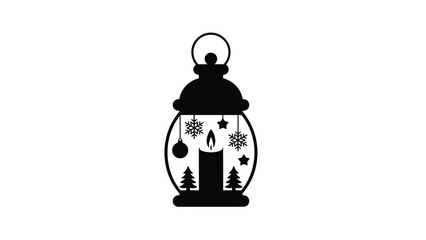 Christmas lantern with candle and ornaments silhouette