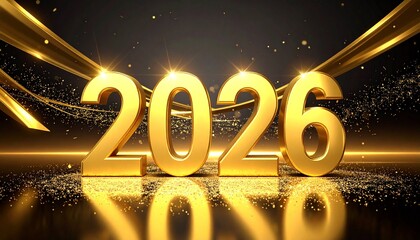 Golden 2026 celebration, sparkles and light streaks