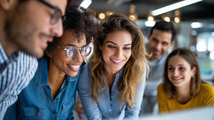 Obraz premium Diverse group of faceless Indian colleagues brainstorming in creative office environment, defocused South Asian teamwork, Indian professional collaboration, subcontinental cooperation, with