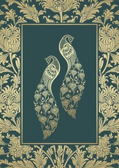 peacocks, feathers ,wedding card design, royal India	