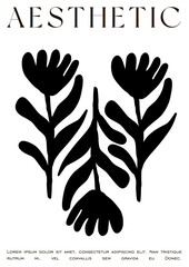 Trendy Groovy Vector Illustration Set in Matisse style. Decorative Modern Flower Poster. Plants, flowers and leaves in hand drawn style.