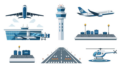 Collection of Airport and Aviation Illustrations for Design Projects