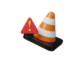 Warning and alert notification icon isolated on transparent background. Error, caution sign, exclamation mark, risk, urgent information, safety risk, construction warning, document error. 3d render 