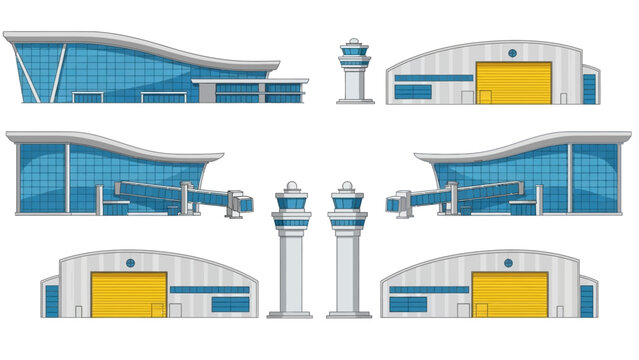 Airport Terminal and Control Tower Illustration Set