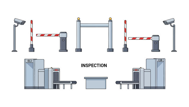 Airport Security Inspection Equipment Set Illustration