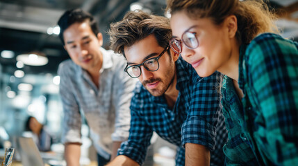 Obraz premium Asian faceless business people meeting conference and brainstorming in modern office casual and hipster clothing, defocused contemporary teamwork, relaxed professional collaboration, with