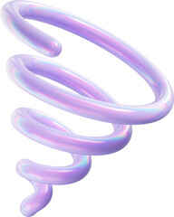 3d holographic pastel purple iridescent shape, modern futuristic abstract spiral form isolated clipart. Render of geometric illustration