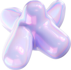 3d holographic pastel purple iridescent shape, modern futuristic abstract form isolated clipart. Render of geometric illustration