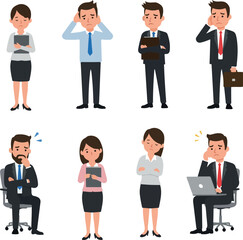 Fototapeta premium Pixel Art Business People Stressed and Worried Office Characters Vector