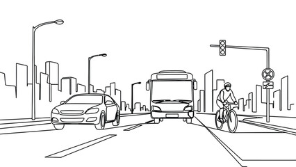 City street scene with cyclist and traffic