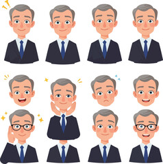 Fototapeta premium Pixel Art Businessman Various Emotions Flat Design Vector Icons