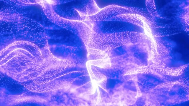 Dense blue and lilac particle nebula swirling with glowing cosmic dust