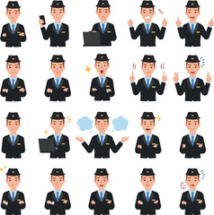 Pixel Art Man Character Various Emotions and Poses Flat Design Icon Set