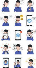 Pixel Art Man Reactions With Phone Expressions