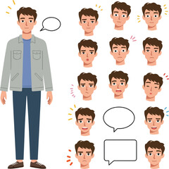 Pixel Art Man With Multiple Expressions And Speech Bubbles On White Background