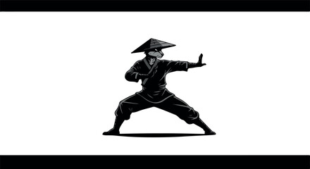 Pixel Art Ninja Warrior in Black Outfit in Martial Arts Pose