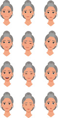 Pixel Art Old Woman Faces Expressing Various Emotions Vector Set