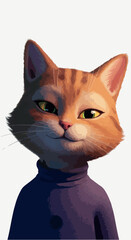 Pixel Art Orange Cat Character Wearing a Purple Turtleneck Isolated
