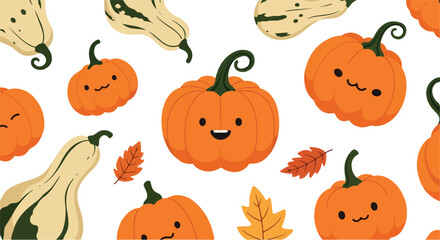 Pixel Art Pumpkins and Gourds Autumn Pattern Seamless Vector