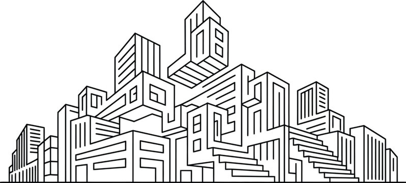 Modern city buildings in perspective skyline architecture urban design vector