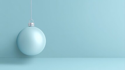 A minimalistic blue ornament hangs against a matching background, a serene and modern aesthetic, Christmas arts poster background