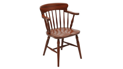 Traditional windsor chair made of dark wood for dining area isolated on white background