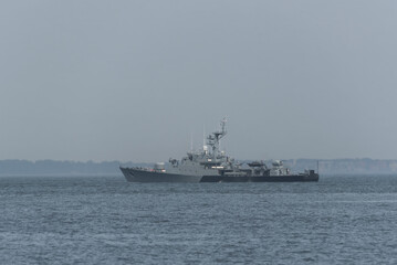 CORVETTE - A Polish Navy ship sails on the sea