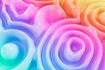 3d rainbow gradient plastic wavy abstract background, bright colorful futuristic modern illustration wallpaper