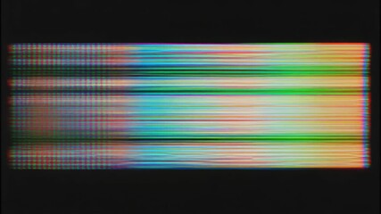 Abstract digital screen with horizontal color bars and glitch effect on a dark background. - Powered by Adobe