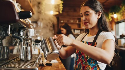 Barista making coffee in a cafe