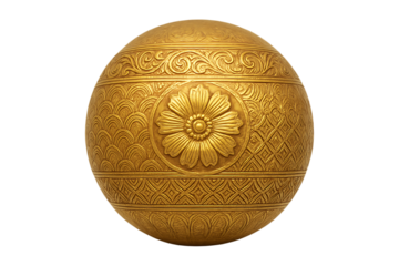 Luxury Golden Patterned Ball Ornament Isolated on a Transparent Background