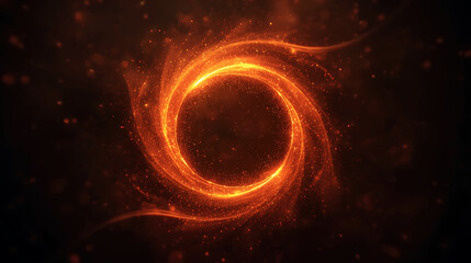 glowing orange spiral shape with particles on dark background