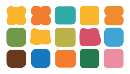 Colorful rounded squares and blobs on white background shapes